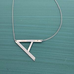 Sterling silver offset / sideways initial “A” necklace with adjustable chain